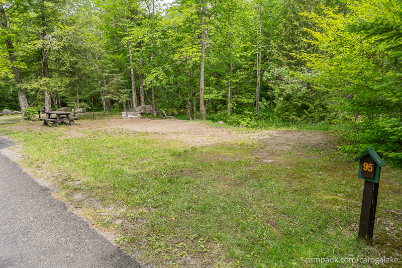Campsite Photo of Site 95 at Caroga Lake Campground, New York - Looking at Site from Road Sign Visible
