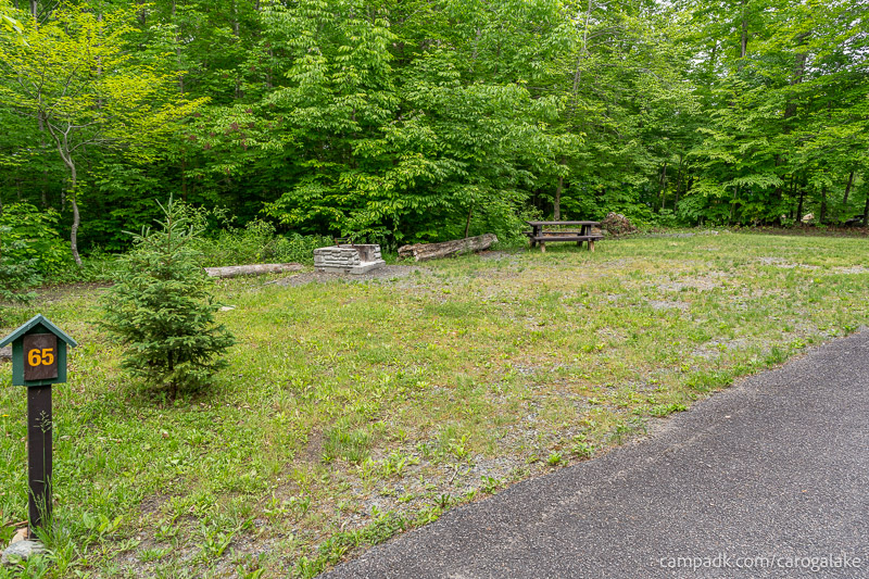 Campsite Photo of Site 65 at Caroga Lake Campground, New York - Looking at Site from Road Sign Visible
