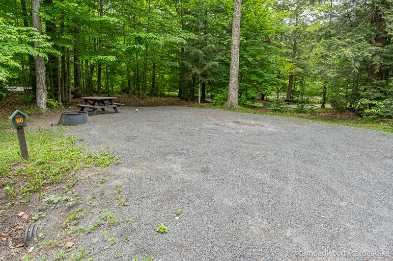 Campsite Photo of Site 60 at Caroga Lake Campground, New York - Looking at Site from Road Sign Visible