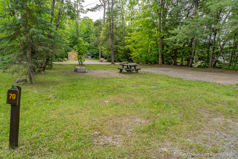 Campsite Photo of Site 70 at Caroga Lake Campground, New York - Looking at Site from Road Sign Visible