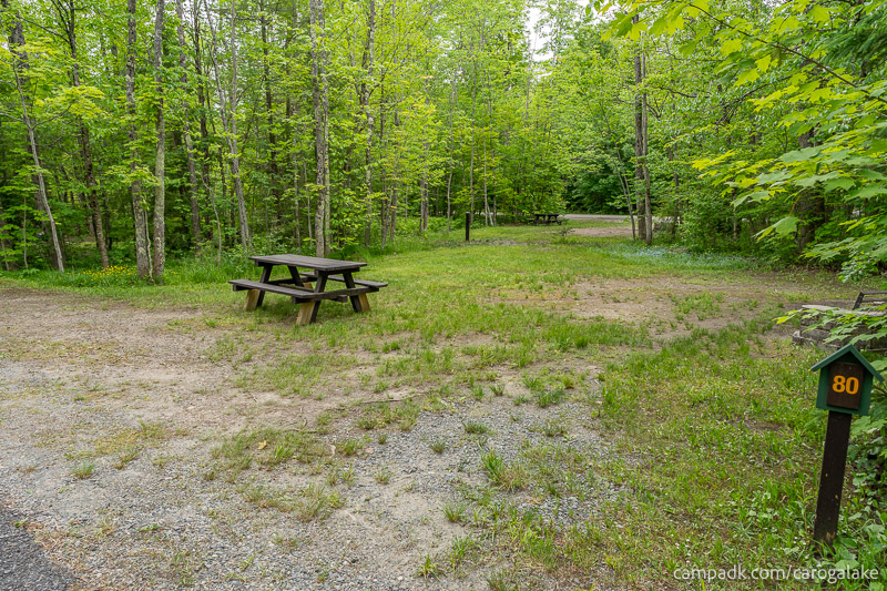 Campsite Photo of Site 80 at Caroga Lake Campground, New York - Looking at Site from Road Sign Visible