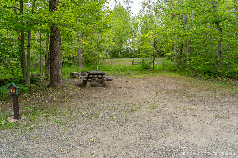 Campsite Photo of Site 75 at Caroga Lake Campground, New York - Looking at Site from Road Sign Visible