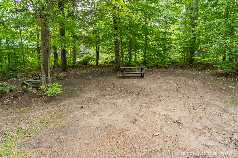 Campsite Photo of Site 20 at Caroga Lake Campground, New York - Looking at Site from Road Sign Visible
