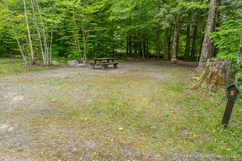 Campsite Photo of Site 5 at Caroga Lake Campground, New York - Looking at Site from Road Sign Visible