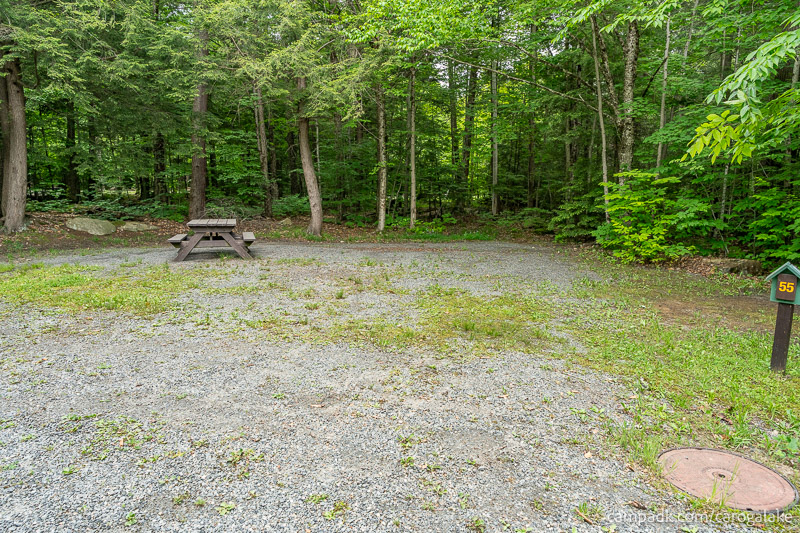 Campsite Photo of Site 55 at Caroga Lake Campground, New York - Looking at Site from Road Sign Visible