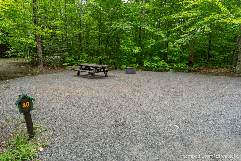 Campsite Photo of Site 40 at Caroga Lake Campground, New York - Looking at Site from Road Sign Visible