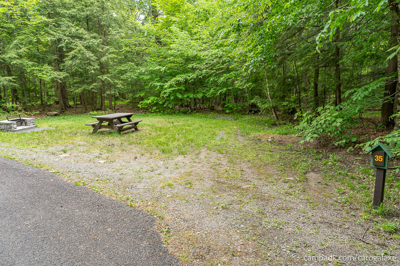 Campsite Photo of Site 35 at Caroga Lake Campground, New York - Looking at Site from Road Sign Visible