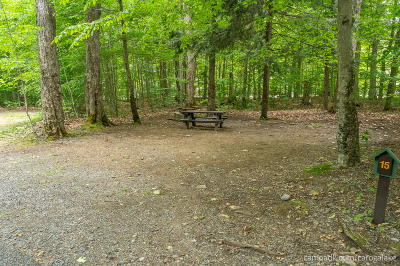 Campsite Photo of Site 15 at Caroga Lake Campground, New York - Looking at Site from Road Sign Visible