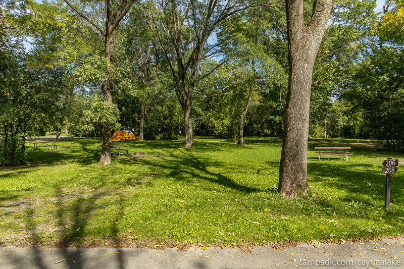 Campsite Photo of Site 206 at Cayuga Lake State Park, New York - Looking at Site from Road Sign Visible