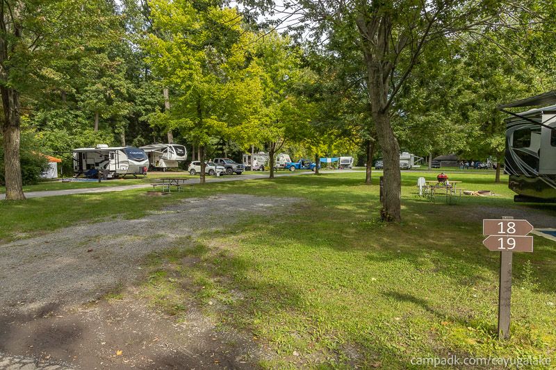 Campsite Photo of Site 19 at Cayuga Lake State Park, New York - Looking at Site from Road Sign Visible