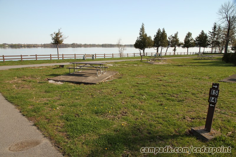 Campsite Photo of Site 14 at Cedar Point State Park, New York - Looking at Site from Road Sign Visible