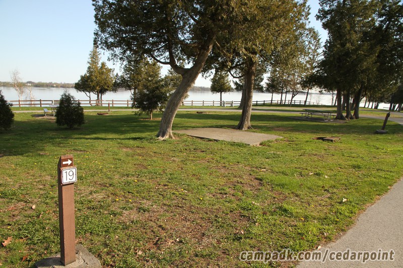 Campsite Photo of Site 19 at Cedar Point State Park, New York - Looking at Site from Road Sign Visible