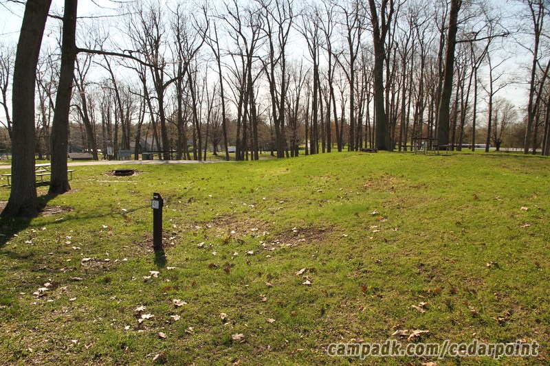 Campsite Photo of Site 45 at Cedar Point State Park, New York - Looking at Site from Road Sign Visible