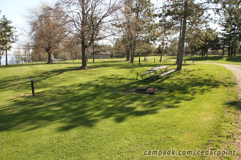 Campsite Photo of Site 99 at Cedar Point State Park, New York - Looking at Site from Road Sign Visible