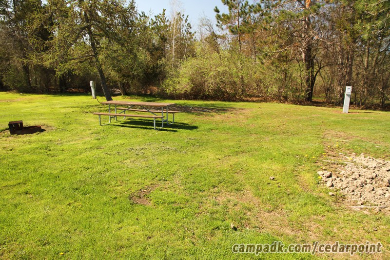 Campsite Photo of Site 164 at Cedar Point State Park, New York - Looking at Site from Road Sign Visible