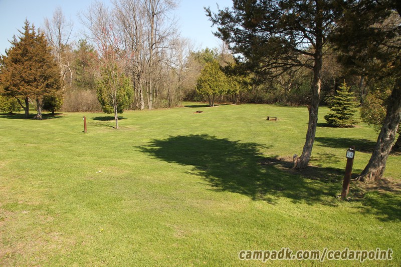 Campsite Photo of Site 134 at Cedar Point State Park, New York - Looking at Site from Road Sign Visible