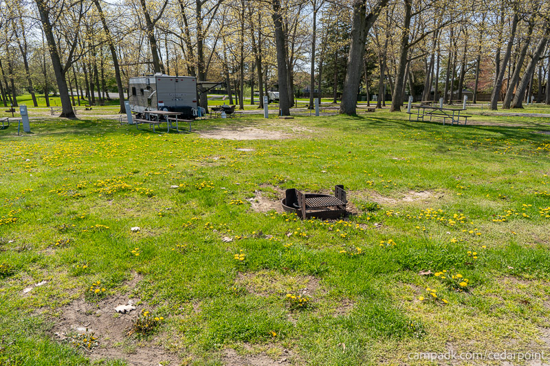 Campsite Photo of Site 34 at Cedar Point State Park, New York - Looking at Site from Road Sign Visible