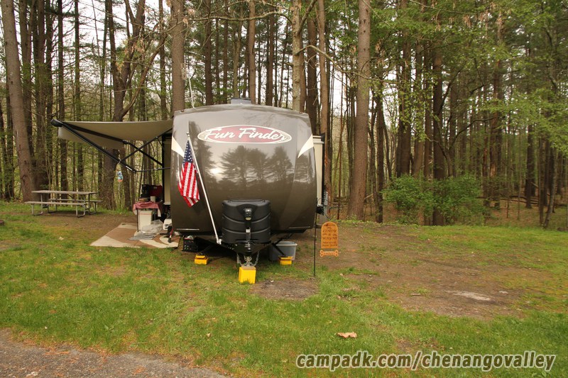Campsite Photo of Site 208 at Chenango Valley State Park, New York - Looking at Site from Road Sign Visible