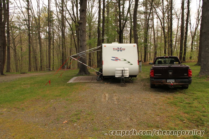 Campsite Photo of Site 218 at Chenango Valley State Park, New York - Looking at Site from Road Sign Visible