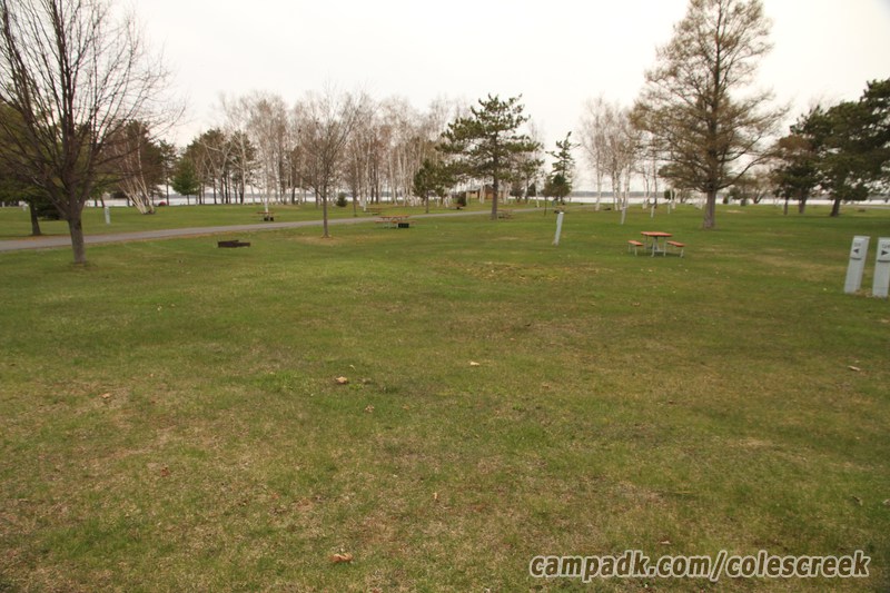 Campsite Photo of Site 129 at Coles Creek State Park, New York - Looking at Site from Road Sign Visible