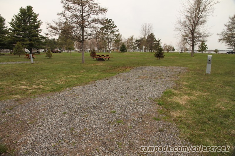 Campsite Photo of Site 56 at Coles Creek State Park, New York - Looking at Site from Road Sign Visible