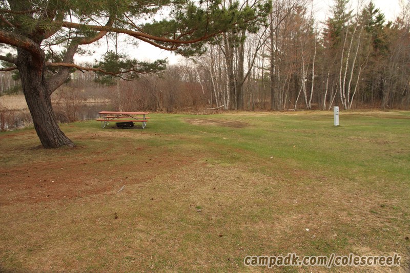 Campsite Photo of Site 45 at Coles Creek State Park, New York - Looking at Site from Road Sign Visible