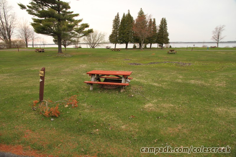 Campsite Photo of Site 160 at Coles Creek State Park, New York - Looking at Site from Road Sign Visible