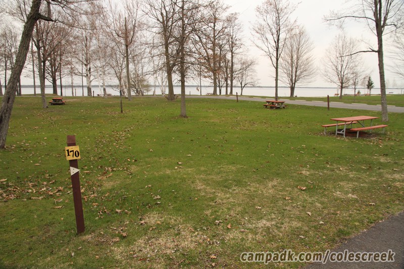 Campsite Photo of Site 170 at Coles Creek State Park, New York - Looking at Site from Road Sign Visible