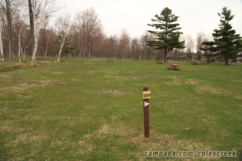 Campsite Photo of Site 189 at Coles Creek State Park, New York - Looking at Site from Road Sign Visible