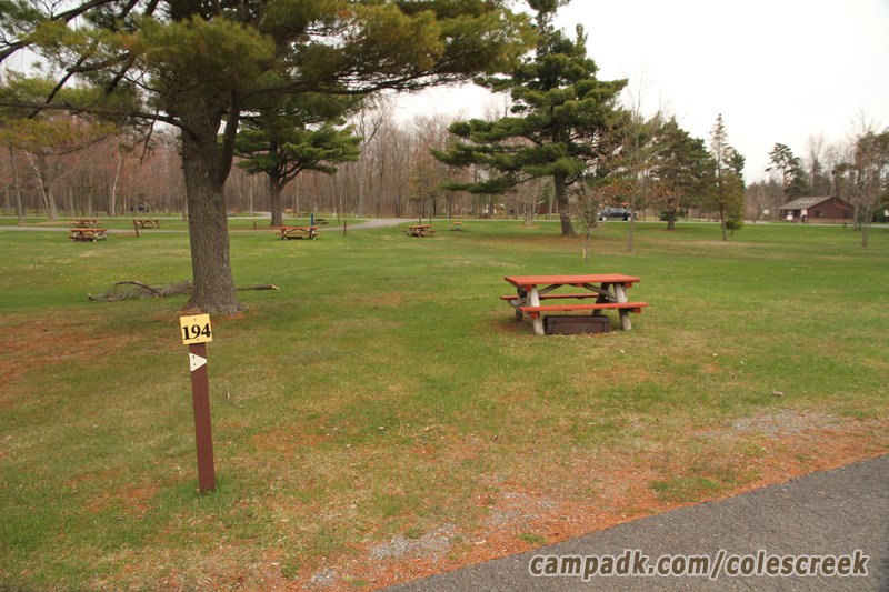 Campsite Photo of Site 194 at Coles Creek State Park, New York - Looking at Site from Road Sign Visible