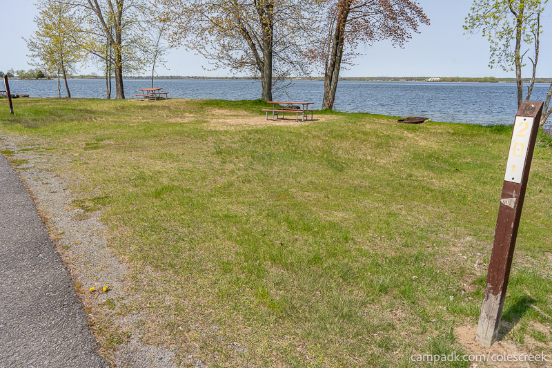Campsite Photo of Site 201 at Coles Creek State Park, New York - Looking at Site from Road Sign Visible