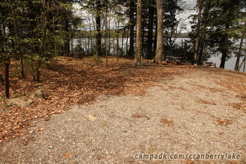 Campsite Photo of Site 65 at Cranberry Lake Campground, New York - Looking at Site from Road Sign Visible