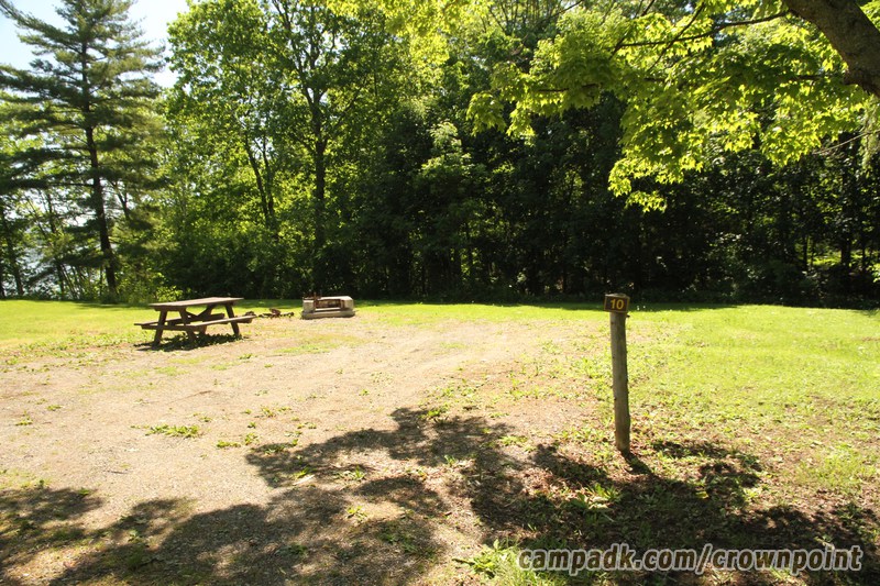 Campsite Photo of Site C10 at Crown Point Campground, New York - Looking at Site from Road Sign Visible