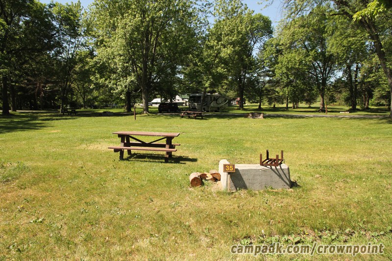 Campsite Photo of Site C35 at Crown Point Campground, New York - Looking at Site from Road Sign Visible