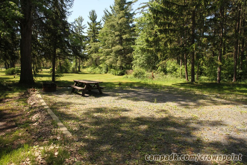 Campsite Photo of Site C55 at Crown Point Campground, New York - Looking at Site from Road Sign Visible