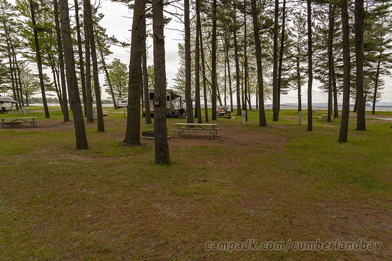 Campsite Photo of Site 56 at Cumberland Bay State Park, New York - Looking at Site from Road Sign Visible