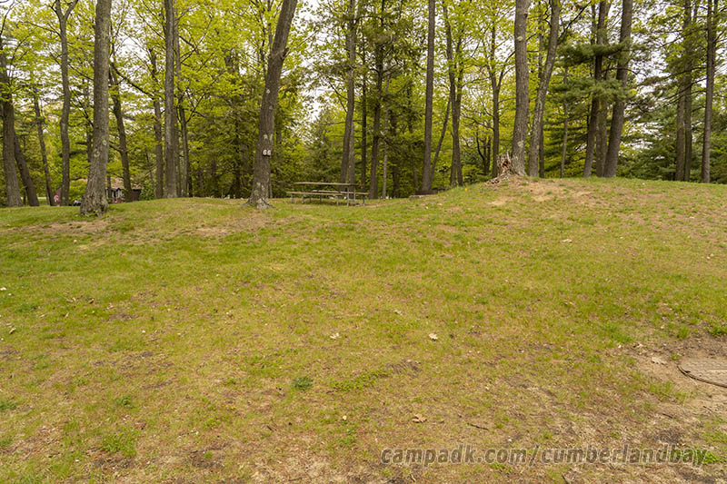 Campsite Photo of Site 66 at Cumberland Bay State Park, New York - Looking at Site from Road Sign Visible