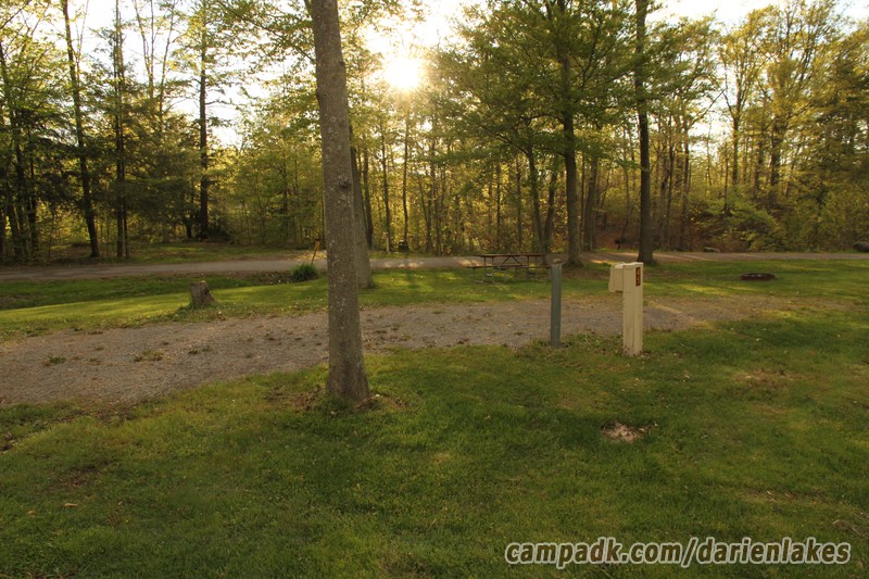 Campsite Photo of Site 45 at Darien Lakes State Park, New York - Looking at Site from Road Sign Visible