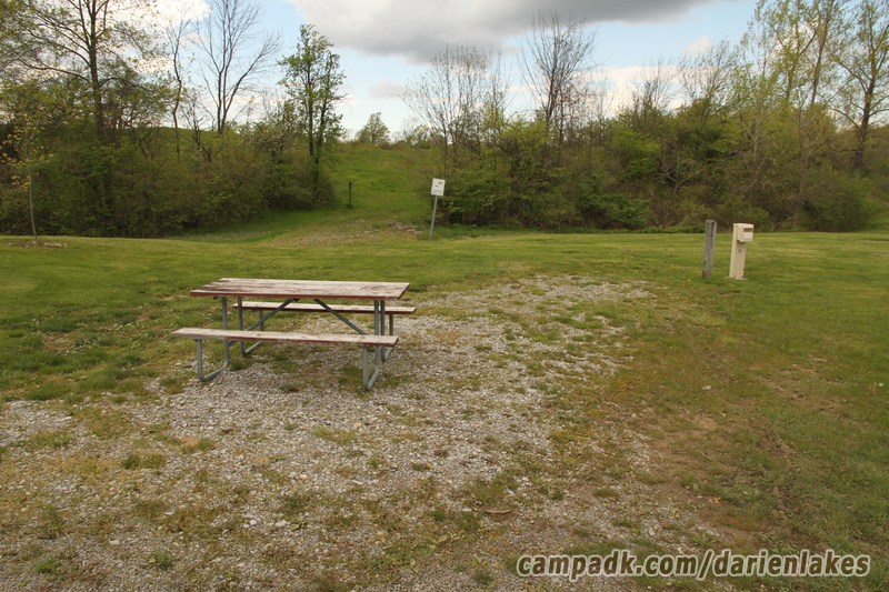 Campsite Photo of Site 96 at Darien Lakes State Park, New York - Looking at Site from Road Sign Visible