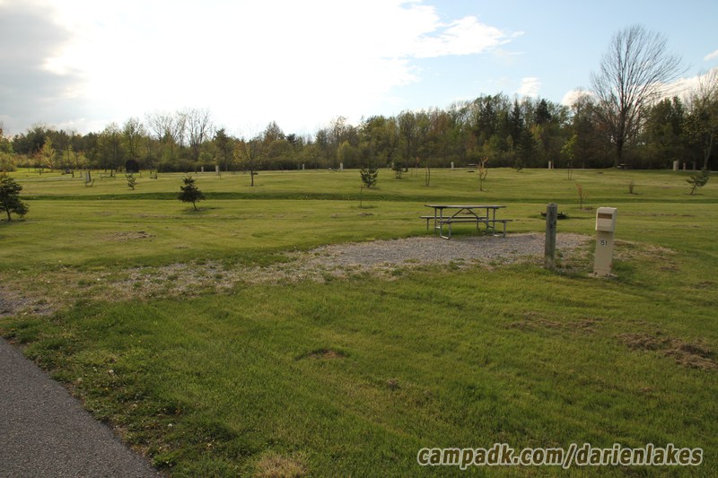 Campsite Photo of Site 151 at Darien Lakes State Park, New York - Looking at Site from Road Sign Visible