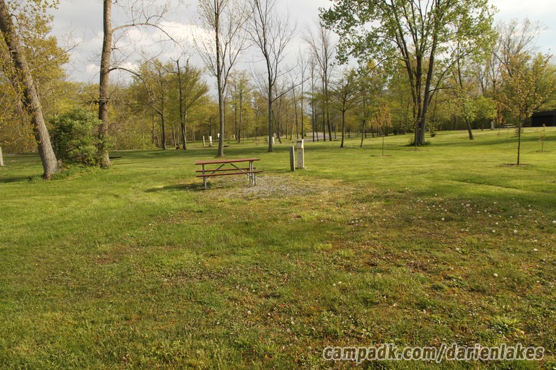 Campsite Photo of Site 131 at Darien Lakes State Park, New York - Looking at Site from Road Sign Visible
