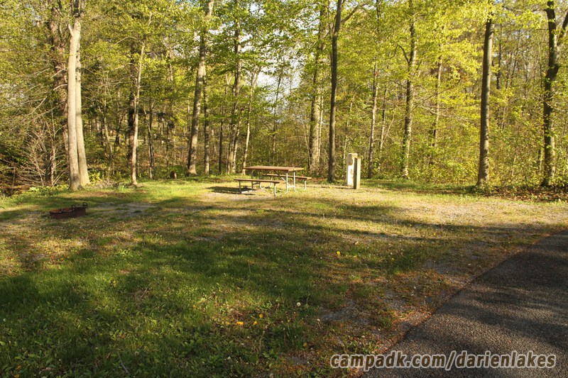 Campsite Photo of Site 76 at Darien Lakes State Park, New York - Looking at Site from Road Sign Visible