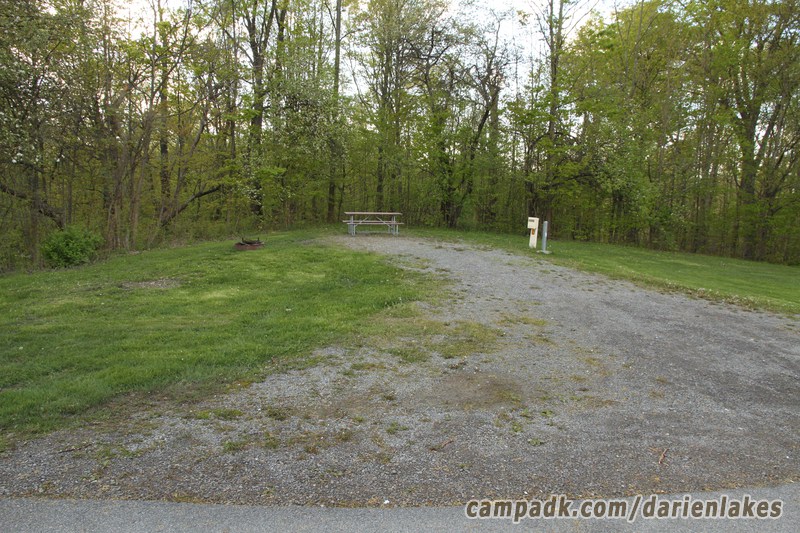 Campsite Photo of Site 5 at Darien Lakes State Park, New York - Looking at Site from Road Sign Visible