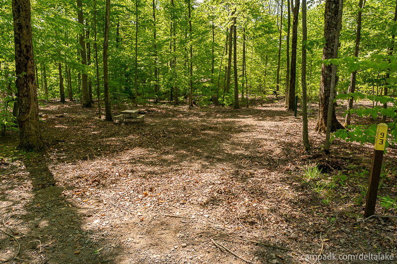 Campsite Photo of Site 93 at Delta Lake State Park, New York - Looking at Site from Road Sign Visible