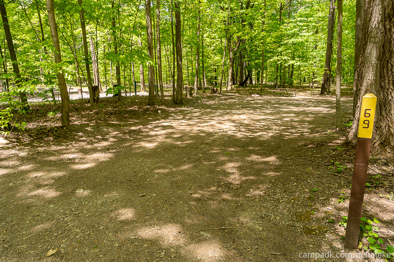 Campsite Photo of Site 69 at Delta Lake State Park, New York - Looking at Site from Road Sign Visible