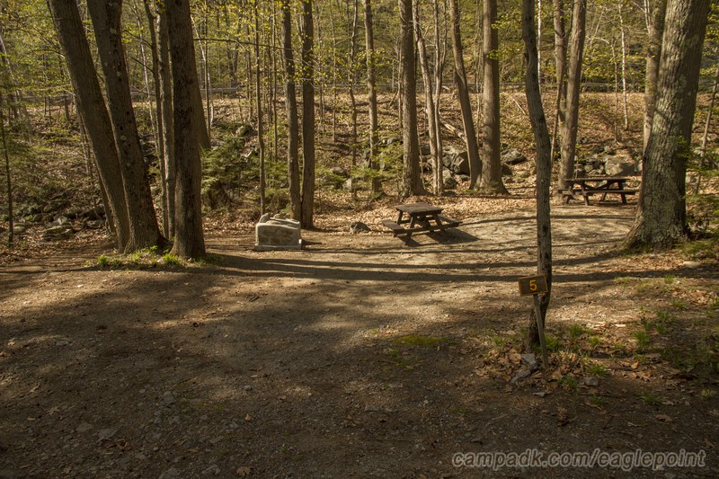 Campsite Photo of Site 5 at Eagle Point Campground, New York - Looking at Site from Road Sign Visible