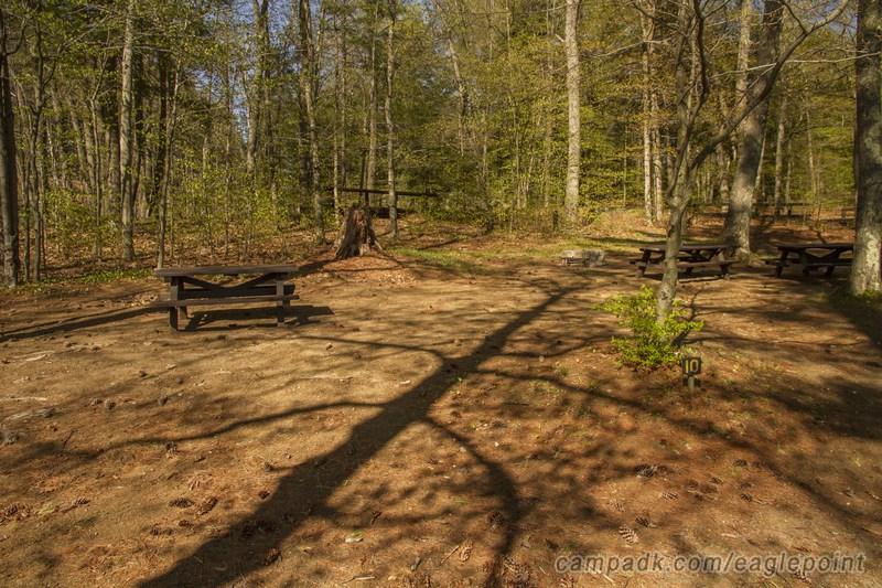 Campsite Photo of Site 10 at Eagle Point Campground, New York - Looking at Site from Road Sign Visible