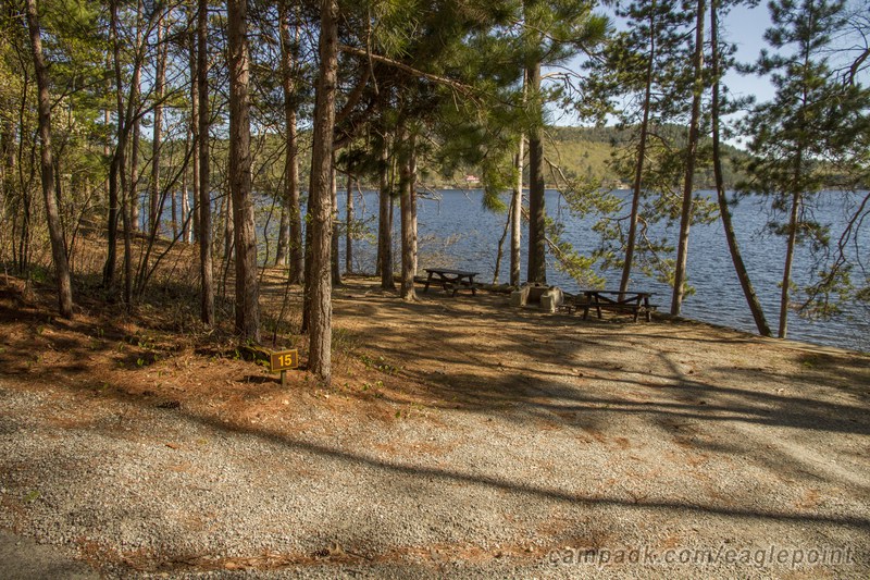 Campsite Photo of Site 15 at Eagle Point Campground, New York - Looking at Site from Road Sign Visible