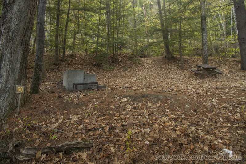 Campsite Photo of Site 60 at Eagle Point Campground, New York - Looking at Site from Road Sign Visible