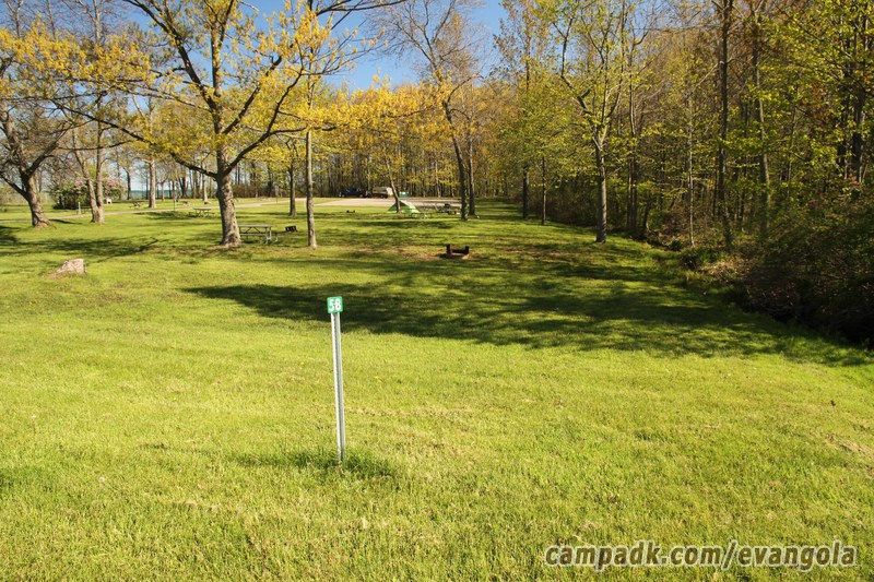 Campsite Photo of Site 58 at Evangola State Park, New York - Looking at Site from Road Sign Visible
